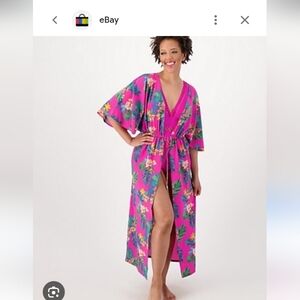 Belle by Kim Gravel Womens Size M/L Tie Pink Floral Swim Coverup